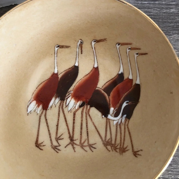 Vtg Hand Painted Crane Bowl - Picture 7 of 9